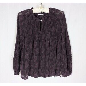 J. Jill Blouse PM Women's Purple Floral Lace Jacquard Long Sleeve Gothic Dark